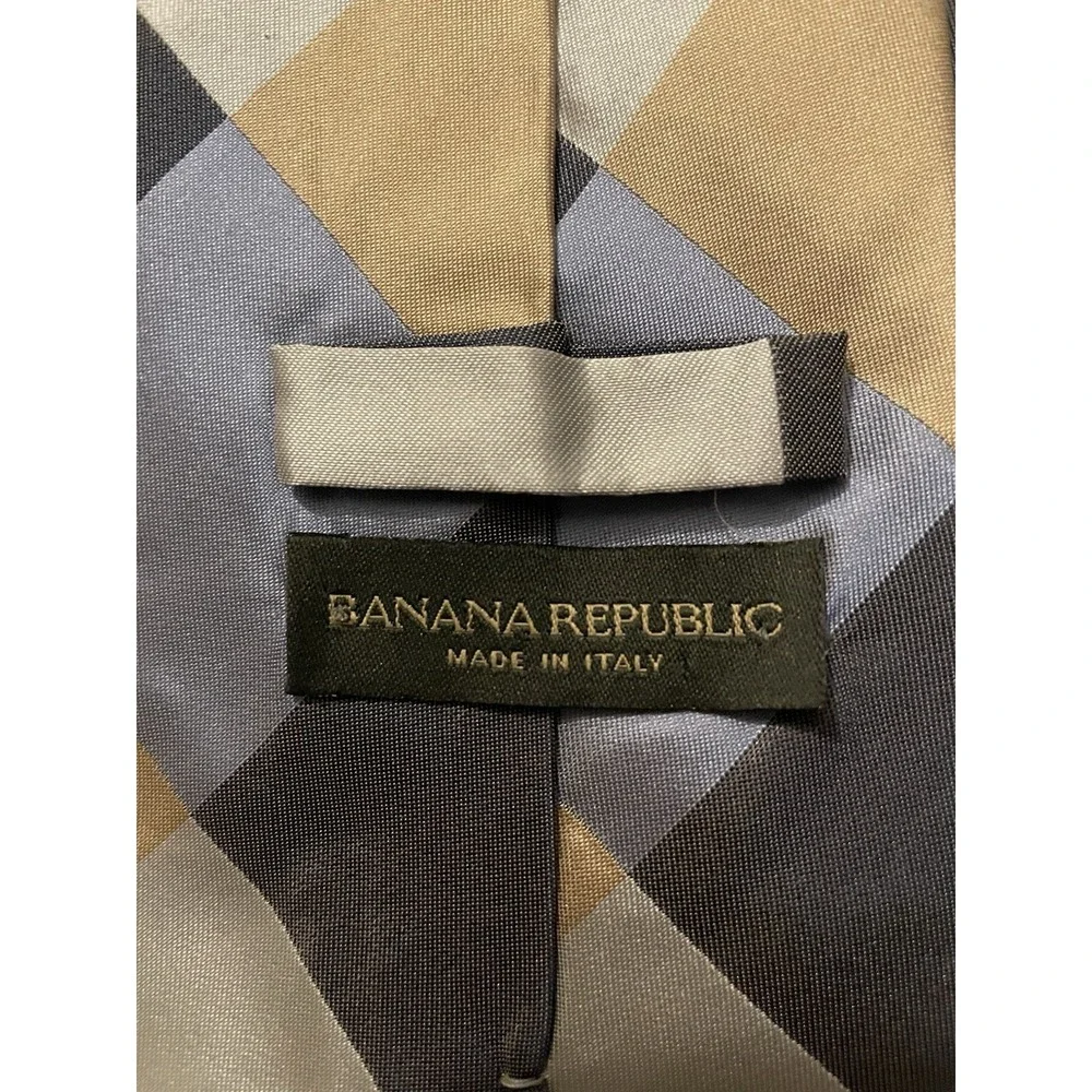 Banana Republic Neckwear Tie Blue Gold Check Plaid Pattern Italy 100% Silk JBHS